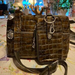 2  gorgeous Brighton Olive Green Crocodile  pattern  leather bag and wallet